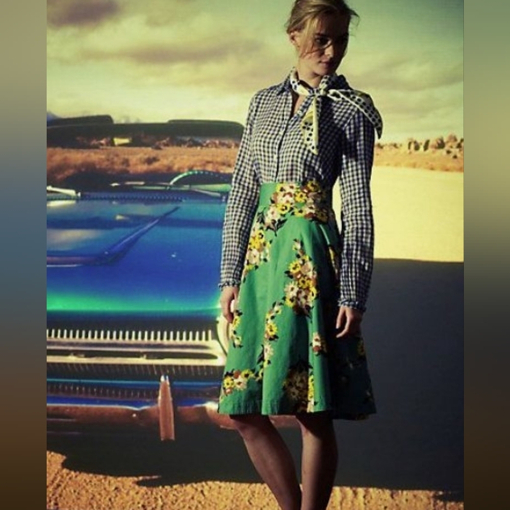 Anthropologie Green Floral "Decade by Decade Skirt" by Plenty by Tracy Reese 6